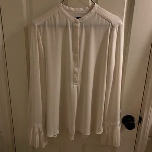 Ann Taylor sheer blouse with sleeve embellishment.